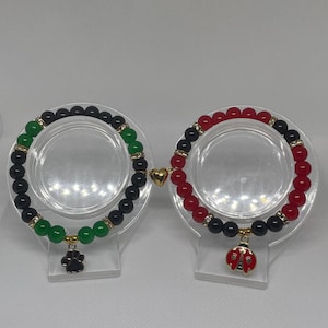 Ladybug and cat noir matching bracelets, couple bracelets, friendship bracelets, beaded bracelets, cartoon, miraculous