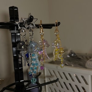 Jellyfish Keychains, cute keychains, handmade jewelry, Beaded phone charm, camera charm