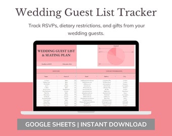 Wedding Guest List Spreadsheet | RSVP Tracker in Pink | Google Sheets