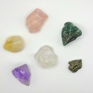 Chakra Healing Crystal Set (6): Gemstone Assortment, Chakra Energy Healing, Amethyst, Rose Quartz, Clear Quartz, Citrine, Aventurine, Pyrite
