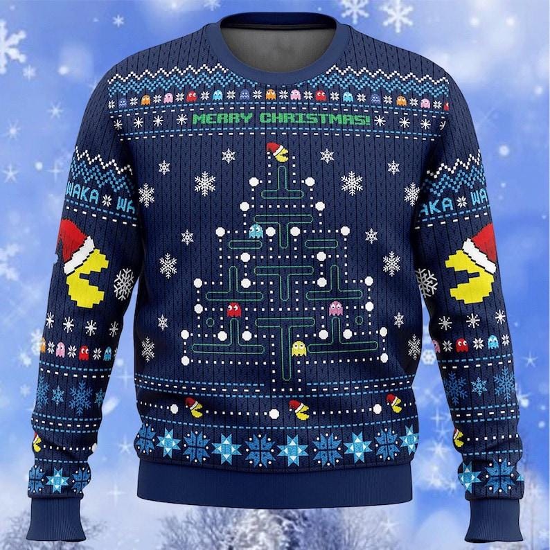 Pac man Ugly Christmas Sweater Pac Man Game Ugly Christmas Sweater Family Christmas Ugly Sweater Party Video Game Xmas Sweatshirt Etsy