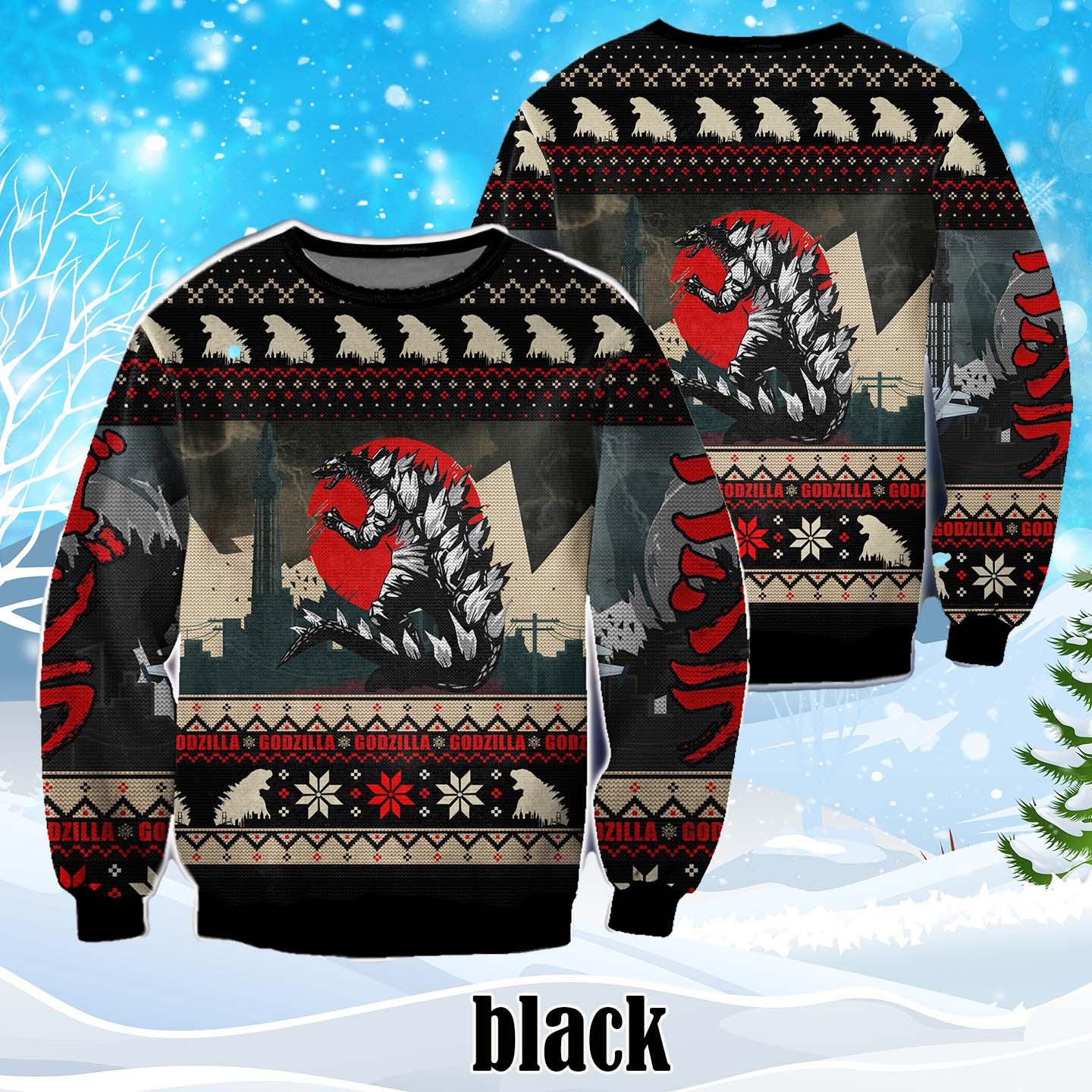 Godzilla ugly christmas sweater deals