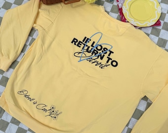 If Lost Return to Detroit Crewneck, Yellow, Detroit Summer Collection