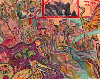 Heron | Original Painting | Mixed Media | 36 x 24 inches