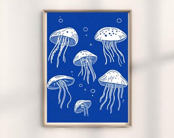 Jellyfish Art Print – Minimalist Nautical Ocean Poster