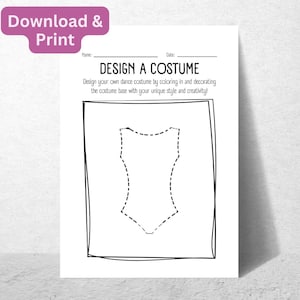 Dance Costume Design Worksheets | Printable Coloring Pages for Kids | Digital PDF Download | Dance Studio Creative Activity
