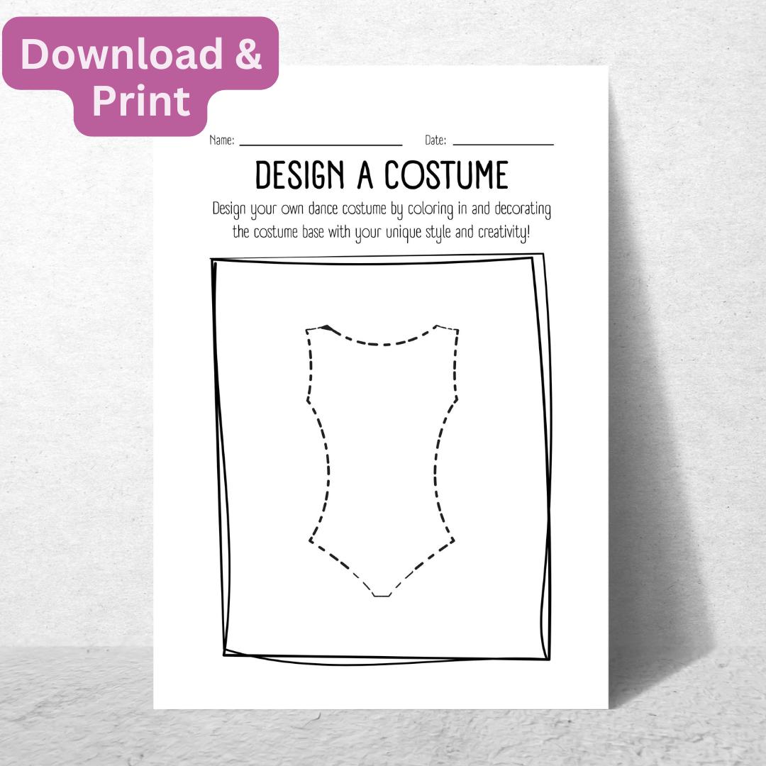 Dance Costume Design Worksheets | Printable Coloring Pages for Kids | Digital PDF Download | Dance Studio Creative Activity