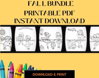 Fall Coloring Pages Bundle for Dancers – Halloween, Thanksgiving & Autumn Themes  Printable PDF for Kids, Dance Studios and Teachers