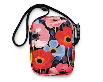 Eye-Catching Marimekko-Inspired Vibrant Poppies Utility Crossbody Bag - Perfect for Outdoor Adventures and Stylish Daily Use