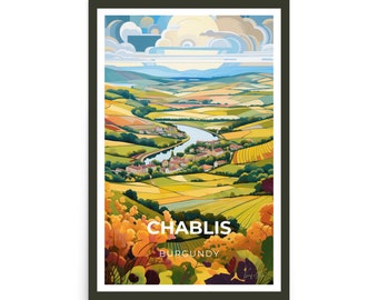 Chablis Wine Region Poster, Elegant French Vineyard Print on Japanese Matte Paper, Perfect for Wine Lovers. French Chardonnay at its Best.
