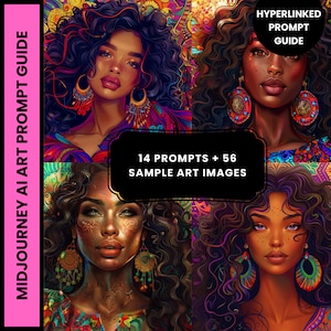 MidJourney AI Art Prompt Guide| 14 Prompts + 56 Sample Images | African American Digital Art