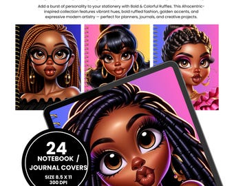 Cubiertas de cuaderno con volantes llamativos y coloridos / Cubiertas de diario digitales e imprimibles / Black Girl Magic, GoodNotes, separadores de planificador