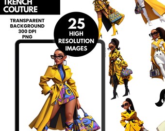 Gabardina de alta costura color oro miel / Paquete de imágenes prediseñadas de chica de moda / 25 imágenes de alta resolución