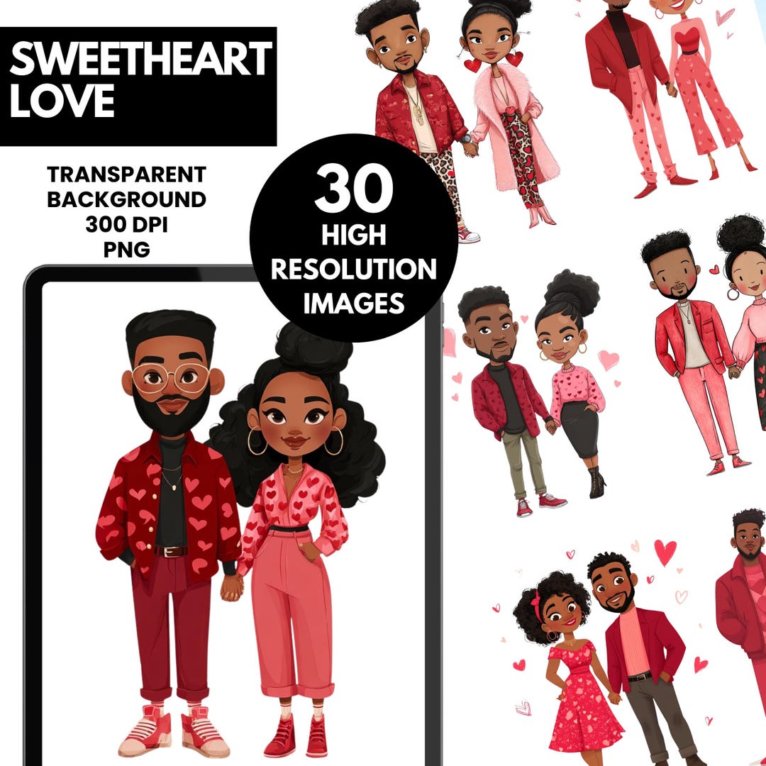 Sweetheart Love Image Bundle| Stylish Black Couples Valentine Clipart ...