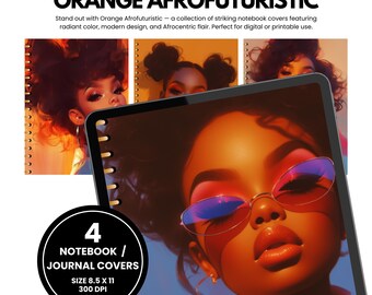 Portadas de diario afrofuturistas naranjas: 4 diseños PNG (8,5" x 11")