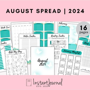 2024 August Monthly Spread | Bullet Journal Spread | Updated | Printable | pdf | Monthly tracker | Organisation |