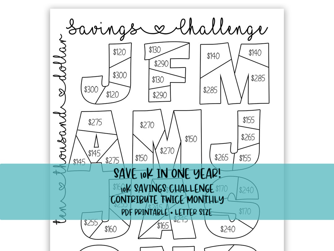 10k Savings Challenge Printable - Etsy