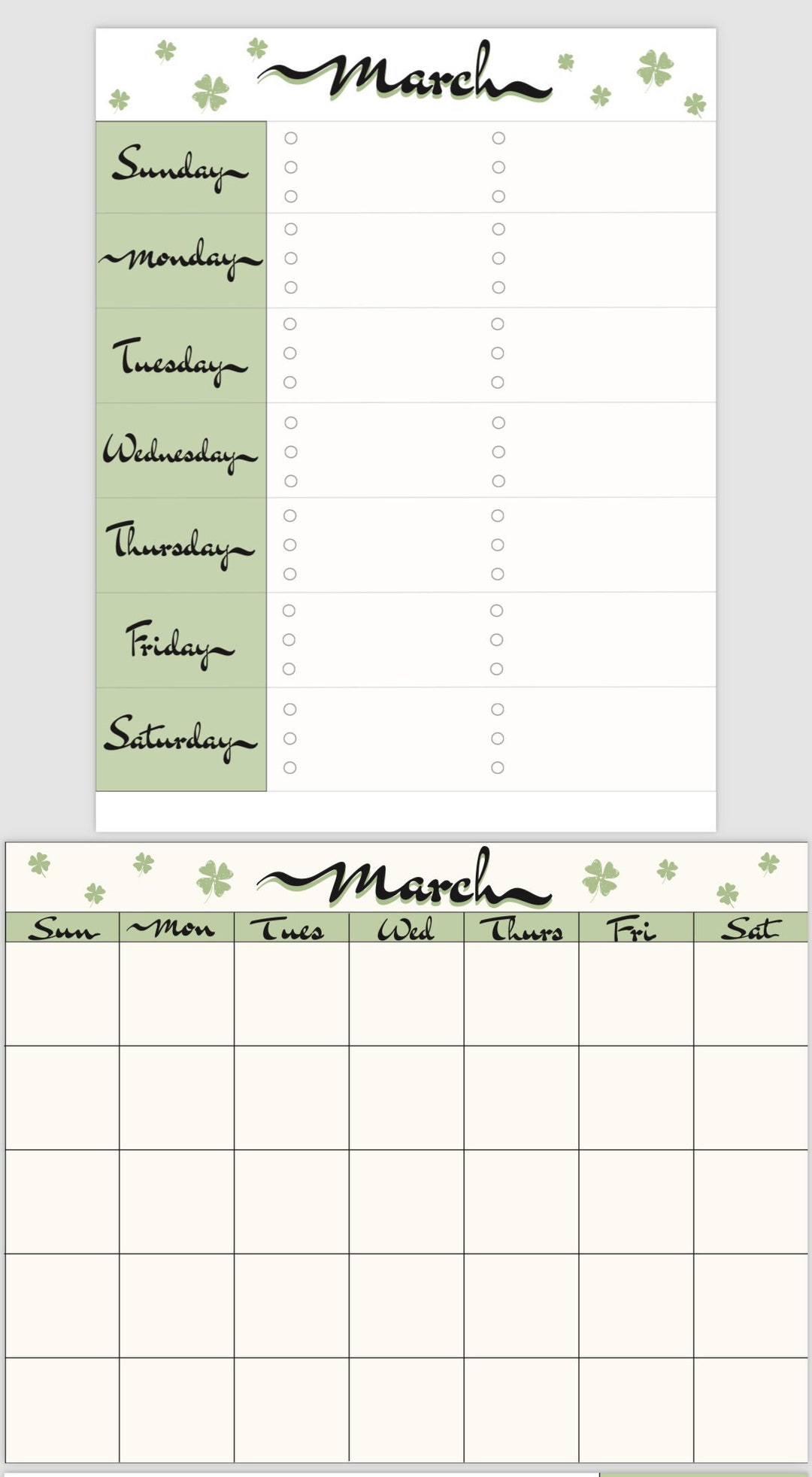 Printable Calendar With Task List, Workout Planner, Meal Planner