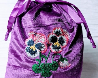 Bolsa de tarot de terciopelo morado, estuche floral bordado