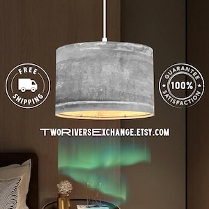 Lake Michigan Gray Patina Plug-In Pendant Light with Linen Drum Lampshade, Hanging Lamp