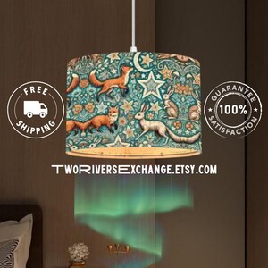 Fox & Hare Plug-In Pendant Light with Linen Lampshade, Woodland Critters Hanging Lamp