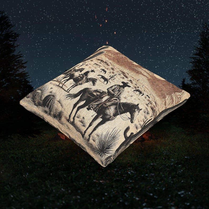 Western Horsemen Woven Throw Pillow, Rustic Cowboy Decor, USA Made image 3