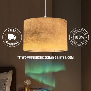 Harvest Gold Linen Drum Lampshade: Ombre Pendant Light, Plug-In Lighting
