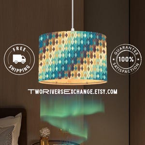 Argyle Plaid Plug-In Pendant Light with Linen Lampshade, Hanging Lamp