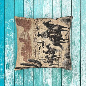 Western Horsemen Woven Throw Pillow, Rustic Cowboy Decor, USA Made image 8