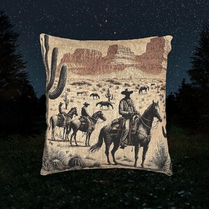 Western Horsemen Woven Throw Pillow, Rustic Cowboy Decor, USA Made image 7