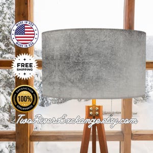 Wood Floor Lamp with Great Lakes Gray Ombre Thresh Linen Drum Lampshade and Wooden Tripod USA Made in America