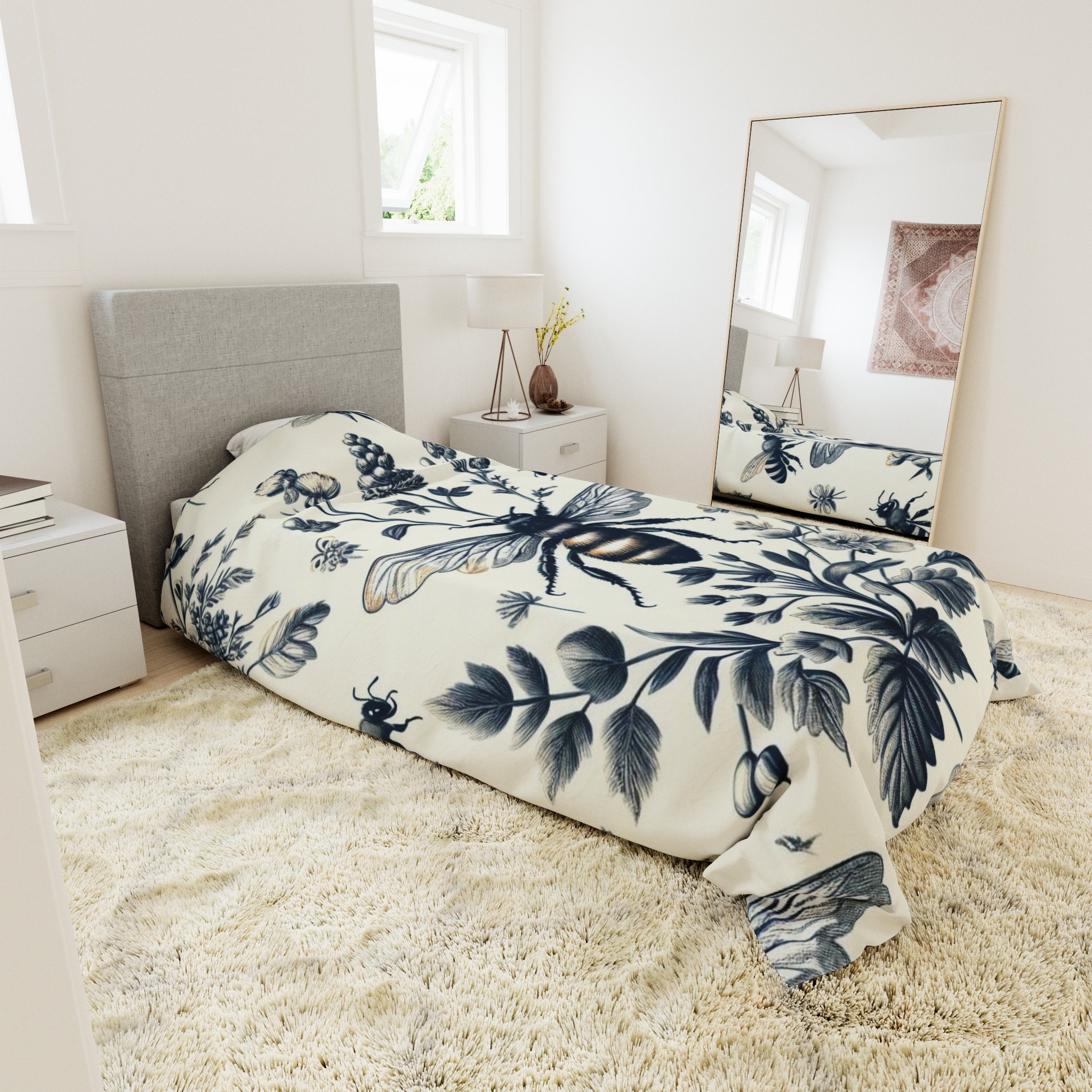 Honey Bee Kingdom Toile Duvet Cover, Twin, Queen, King, Studio, Super