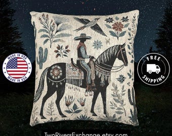 Horse Thief Mesa Woven Throw Pillow, Rustic Cowboy & Western Decor, USA Made