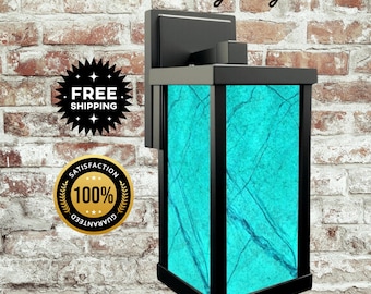 Turquoise Glow Outdoor Wall Sconce: Marble-Effect Acrylic Panels