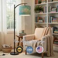 Book Nook Floor Lamp, Patina Blue Linen Lampshade, Bookish Decor, USA Made