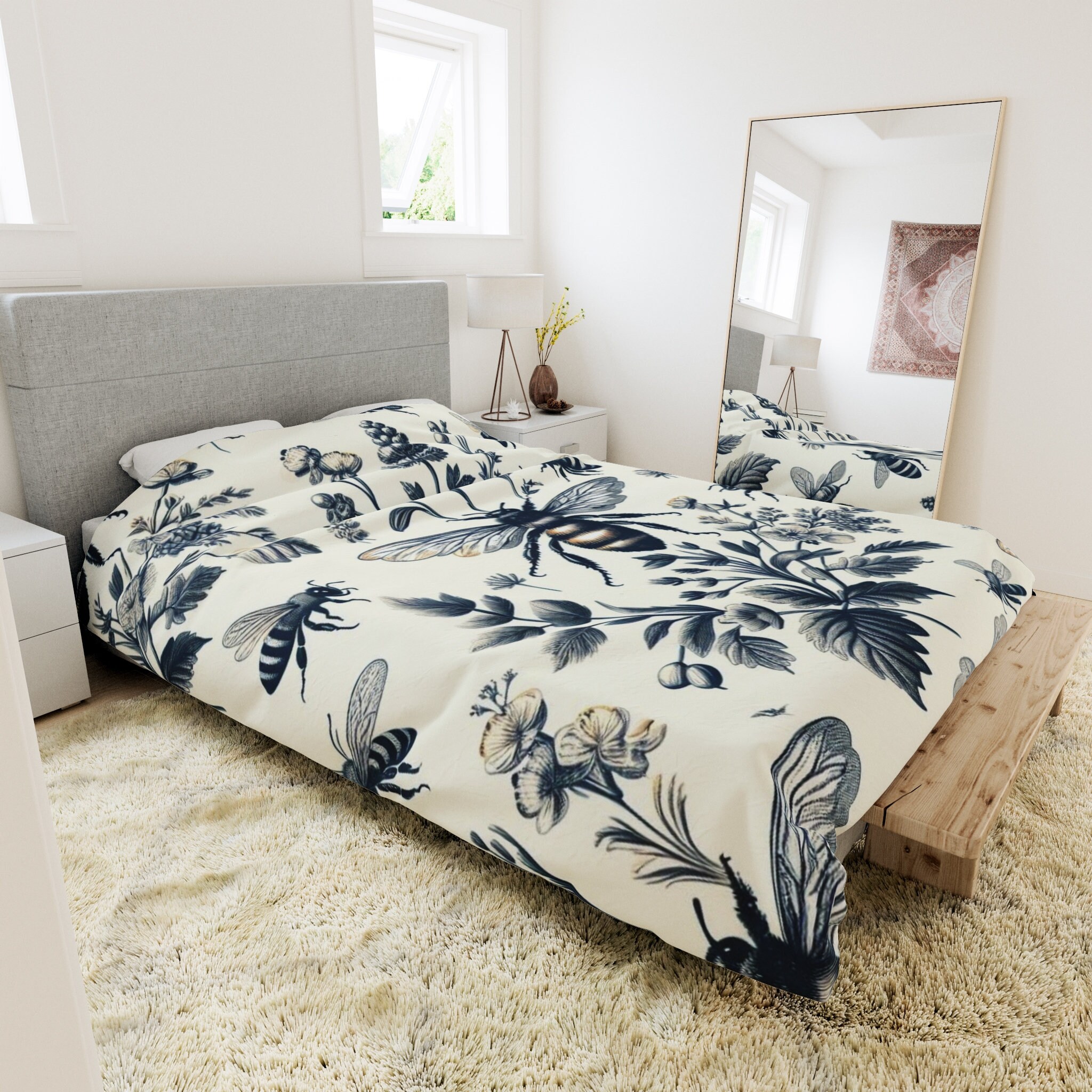 Honey Bee Kingdom Toile Duvet Cover, Twin, Queen, King, Studio, Super