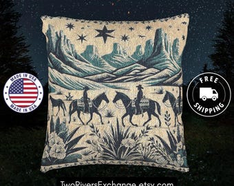 Western Desert Stars Woven Throw Pillow, Rustic Cowboy & Western Decor, USA Made