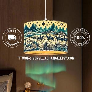 Western Desert Stars Plug-In Pendant Light with Linen Drum Lampshade, Hanging Lamp