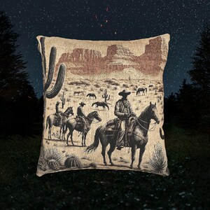 Western Horsemen Woven Throw Pillow, Rustic Cowboy Decor, USA Made image 4