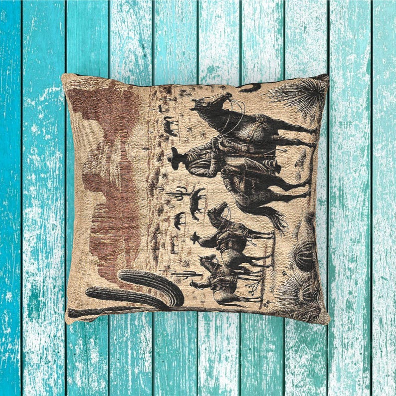 Western Horsemen Woven Throw Pillow, Rustic Cowboy Decor, USA Made image 6