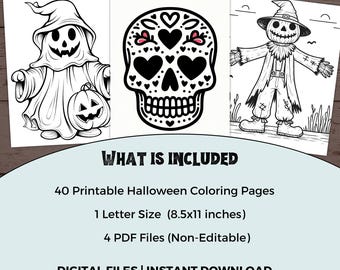 Halloween Coloring Pages for Adults, Halloween Coloring Pages for Seniors, Printable Coloring Pages, Halloween Cute and Spooky Coloring