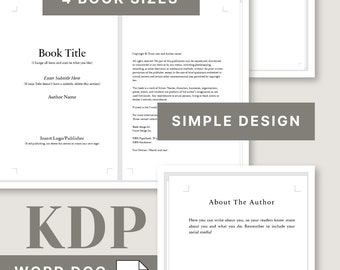 MS Word Buchvorlage für KDP. Fiction Selbstverlag Hilfe-Anleitung. Ein einfaches, einfaches Design und vier verschiedene Größen 6x9, 5.5x8.5, 5.25x8, 5x8.