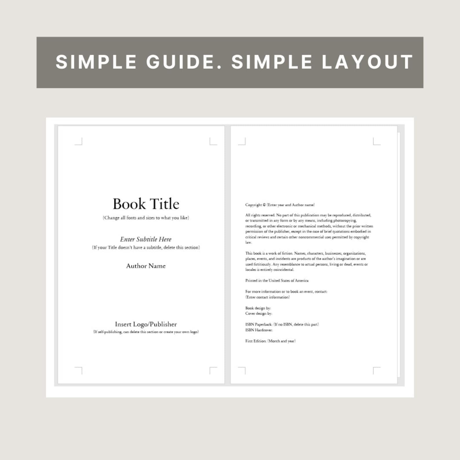 MS Word Book Template for KDP Fiction Self Publish Help Guide One MS Word Book Template for KDP Fiction Self Publish Help Guide One