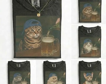 Cat Drinking Beer Shirt, Funny Cat Lover Graphic Tee, Retro Meme Hoodie, Sarcastic Animal Sweatshirt, Gift for Cat Dad