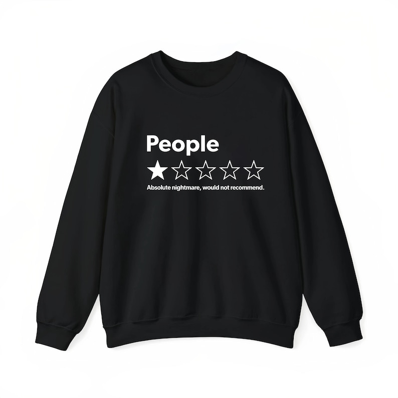 A black sweatshirt with white text and stars on it.