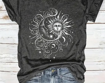 Boho Celestial Sun Moon T-Shirt, Mystical Spiritual Tee