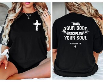 Camiseta "Entrena tu cuerpo, disciplina tu alma", Sudadera con capucha de fe cristiana, Sudadera religiosa desgastada, Camiseta con versículo bíblico, Regalo religioso vintage
