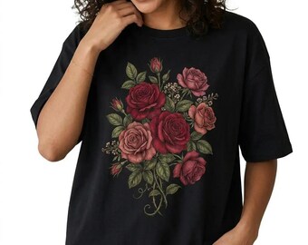 Camiseta con ramo de rosas en acuarela, camiseta de regalo con motivos florales de jardín, sudadera Comfort Colors, camiseta estilo cottagecore para amantes de la naturaleza.