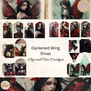 Gothic Fairies Junk Journal Tags And Mini Envelopes, Fairies Printable Ephemera, Paper Craft, Scrapbooking 11 x 8.5, Mixed Media