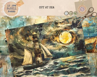 Junk Journal Printable, Ocean Journal Papers, Lighthouse Junk Journal, Digi Kit, Digital Craft, Vintage Sea Papers, Shabby Chic Boat Journal